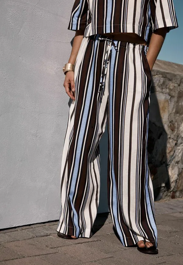 Брюки с полосками Tall fit wide leg trousers Next, chocolate brown blue stripe, синий/коричневый/шоколадный — фото 2