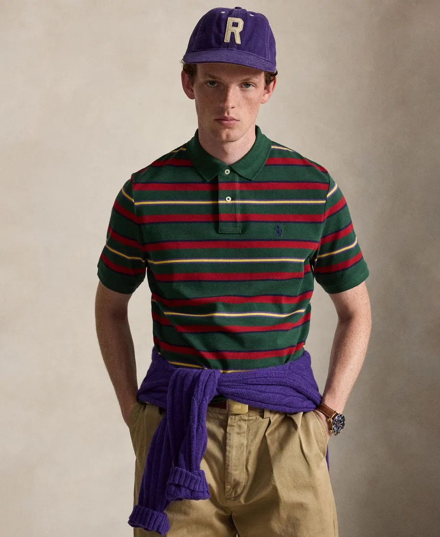 Поло с коротким рукавом и полосатым принтом, классический крой Polo Ralph Lauren, Vintage Pine Multi