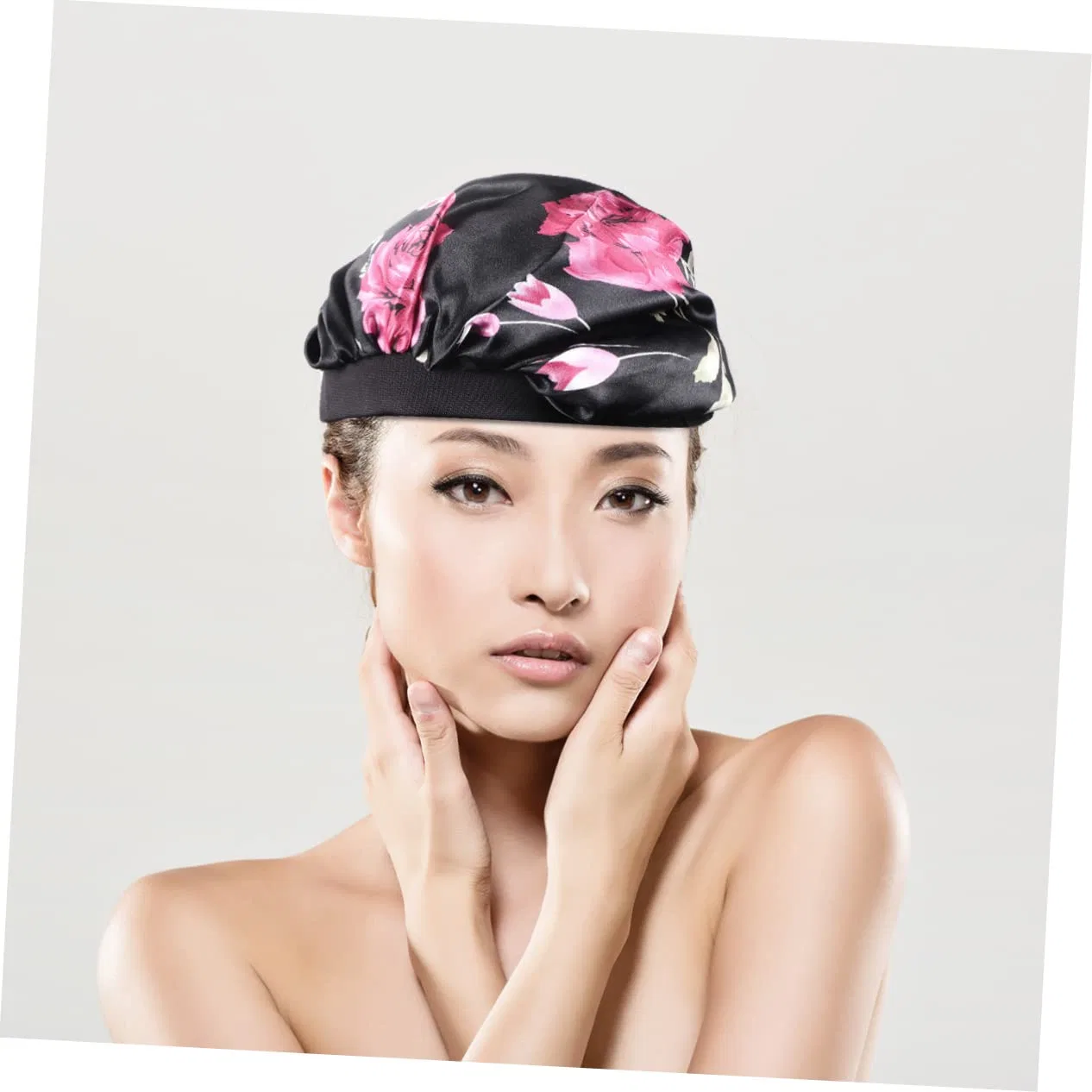 Шапочка для душа Satin Flower Printed, FRCOLOR, 3 шт, 32x29 см, Black — фото 2