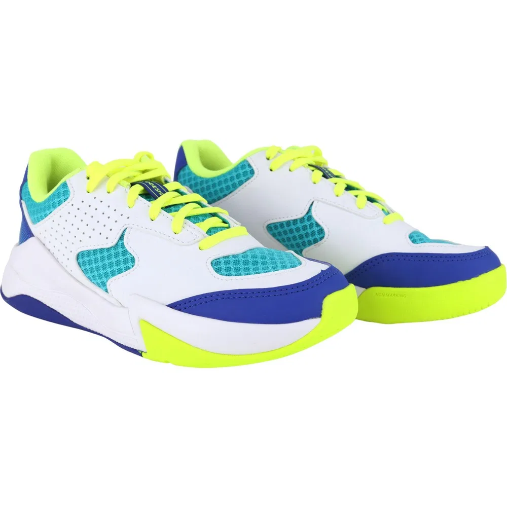 Детские кроссовки для волейбола с легкой гибкой подошвой, White Blue Green, ALLSIX Decathlon