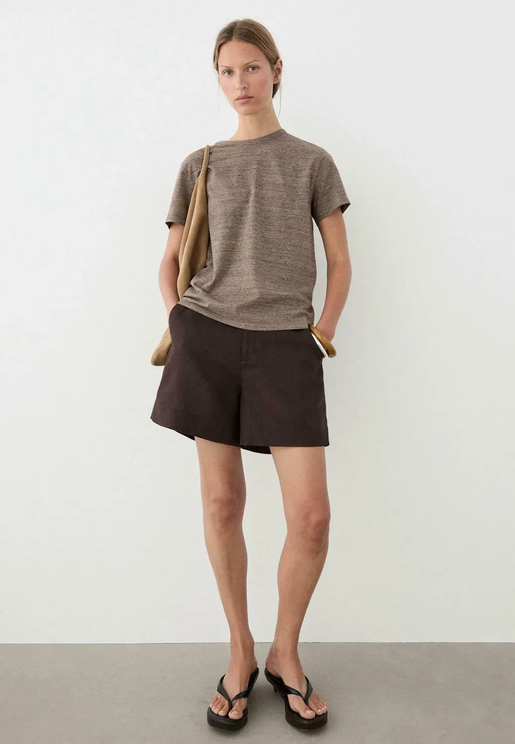 Футболка с коротким рукавом из 100% хлопка - базовая футболка Massimo Dutti, Brown — фото 2