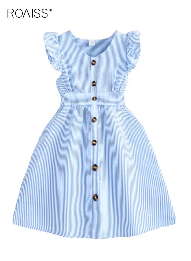 Платье-трапеция с воланами и полосками, модель Flutter Sleeve Striped, Roaiss, тип1 — фото 3