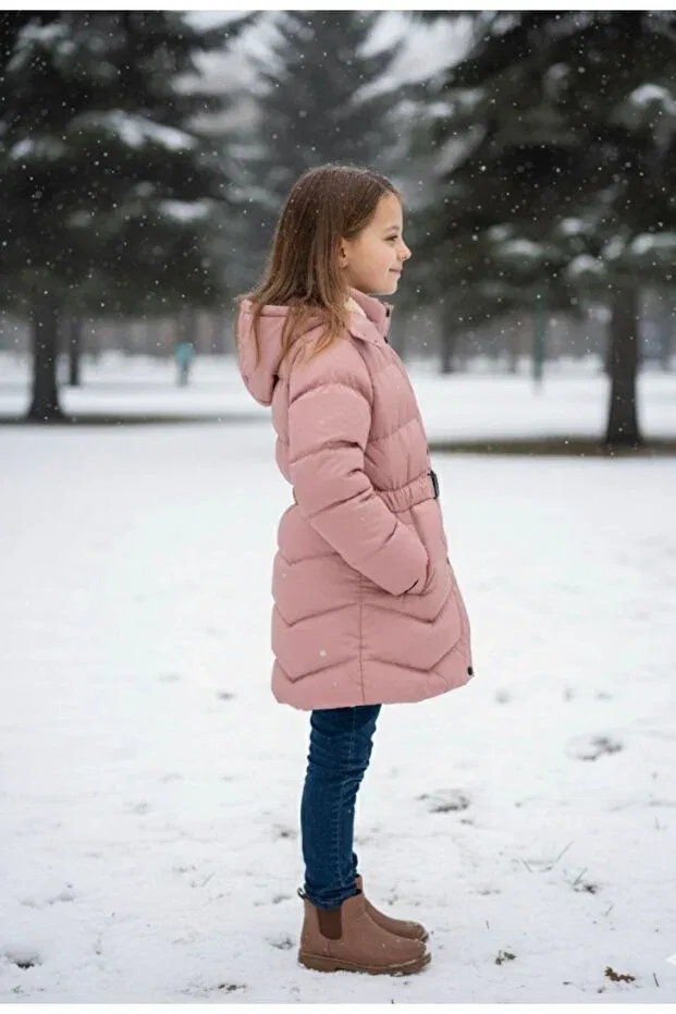 Детское пальто для девочек с капюшоном Cemresu, Pink — фото 2