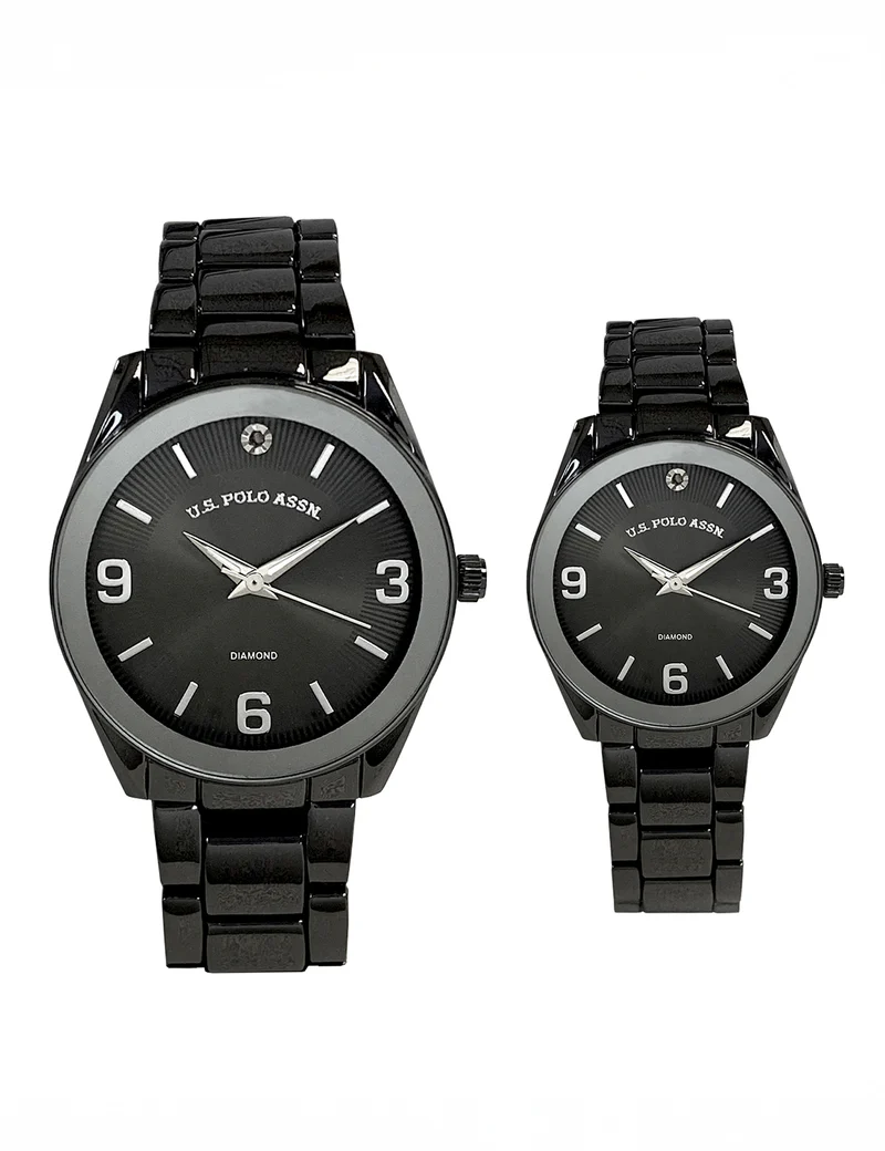 

Комплект часов U.S. Polo Assn His And Hers Gunmetal Diamond Link, черный