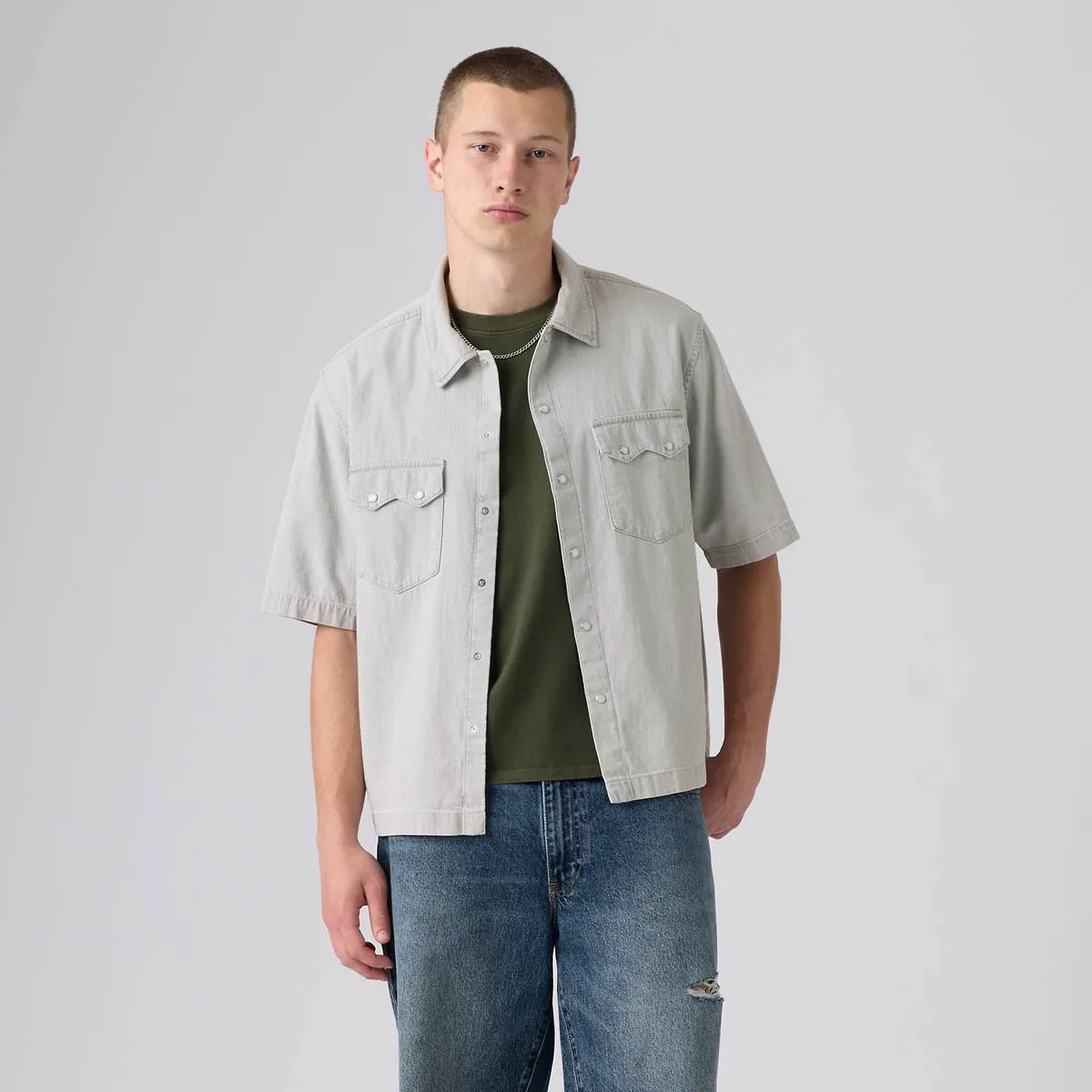 Свободная рубашка в стиле вестерн с коротким рукавом Levi's, Smokey Cloud - Grey — фото 3