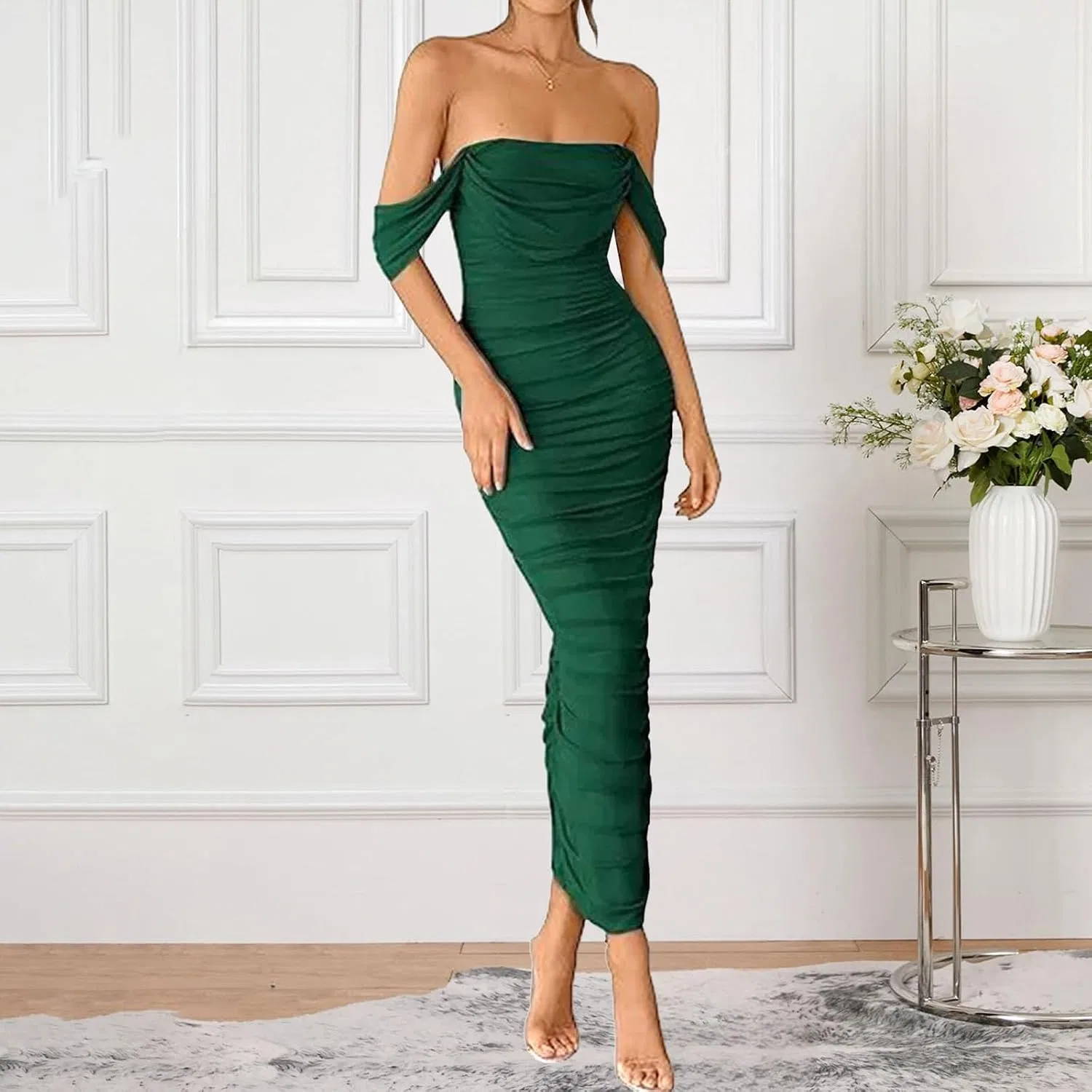 Женское вечернее платье с корсетом Off-Shoulder, Green — фото 3