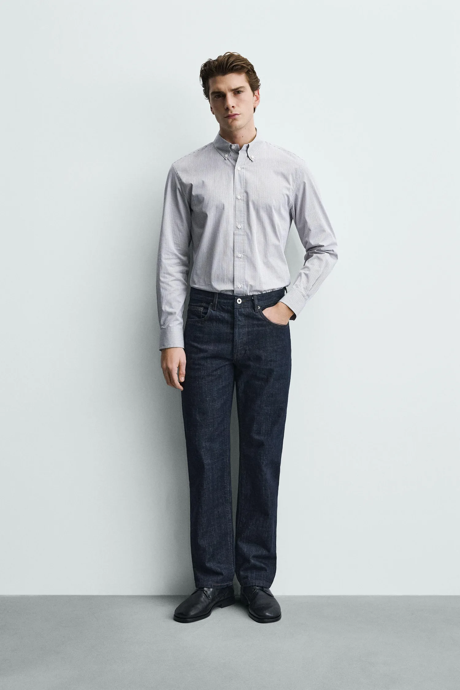 Рубашка в клетку стандартного кроя Zara, бежевый