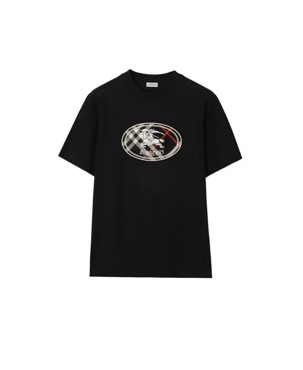 Мужская футболка с принтом Check Knight Stamp Cotton T-Shirt Burberry, черный — фото 3