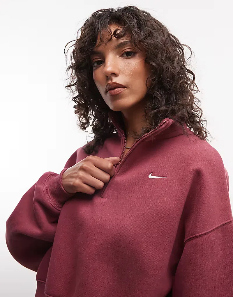 Укороченная толстовка Nike Studio Fleece средней плотности с застежкой-молнией на четверть длины, розовый — фото 3
