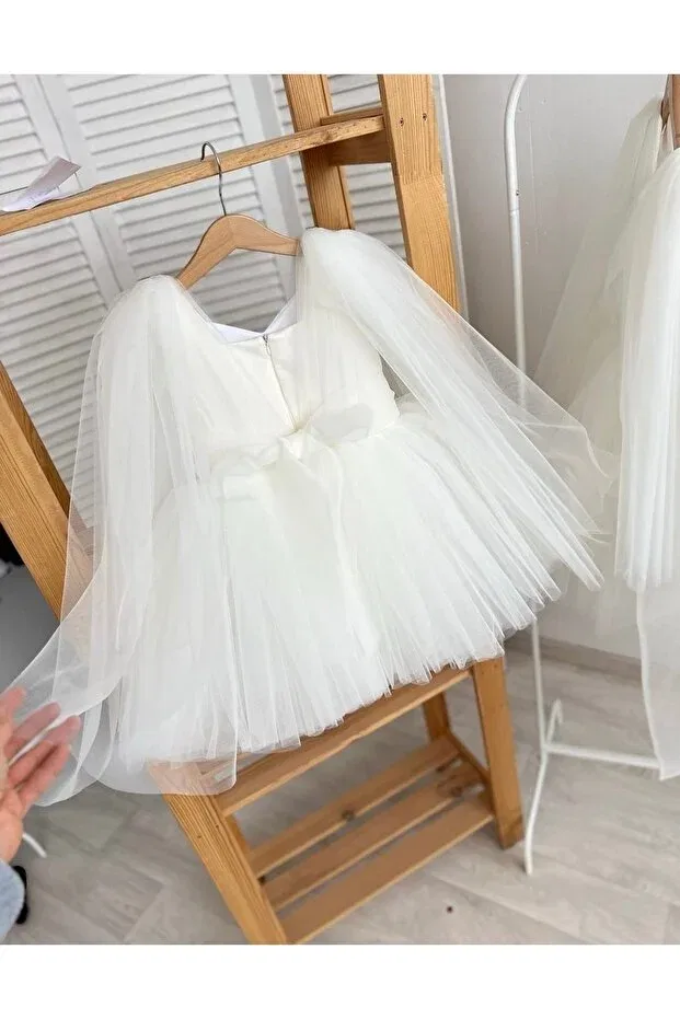 Детское платье для девочек с длинным рукавом Asel Kids, White — фото 3