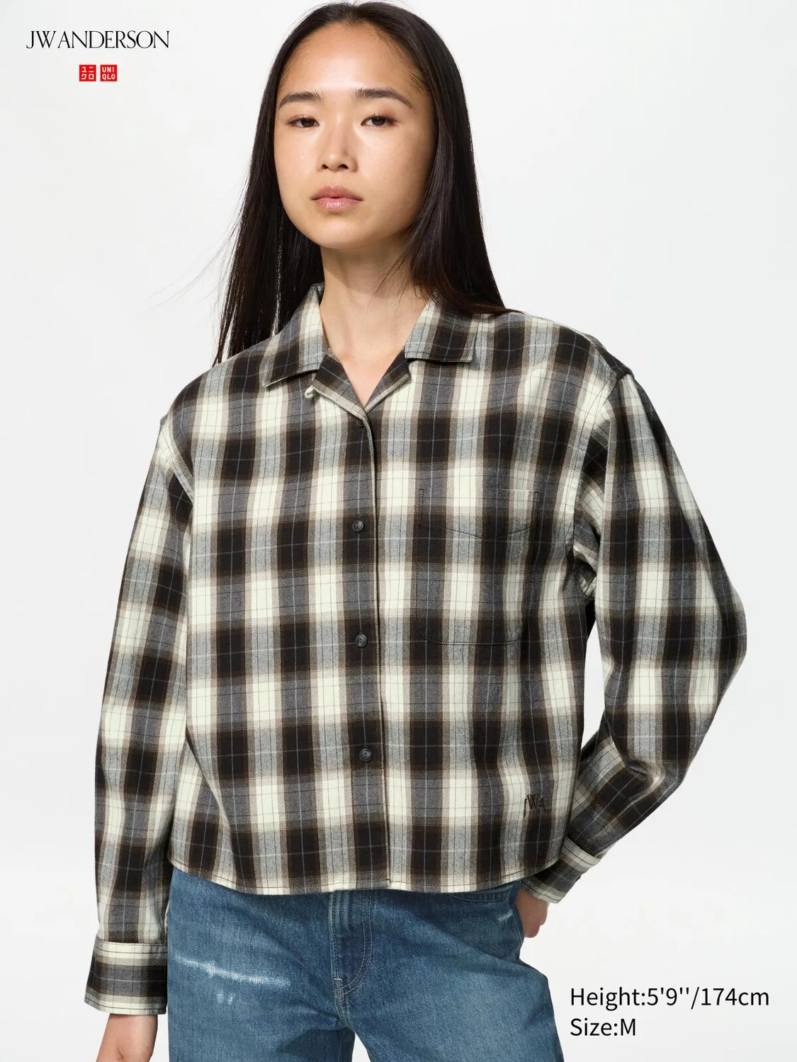 Рубашка Uniqlo, фланелевая, свободный крой в клетку, натуральный