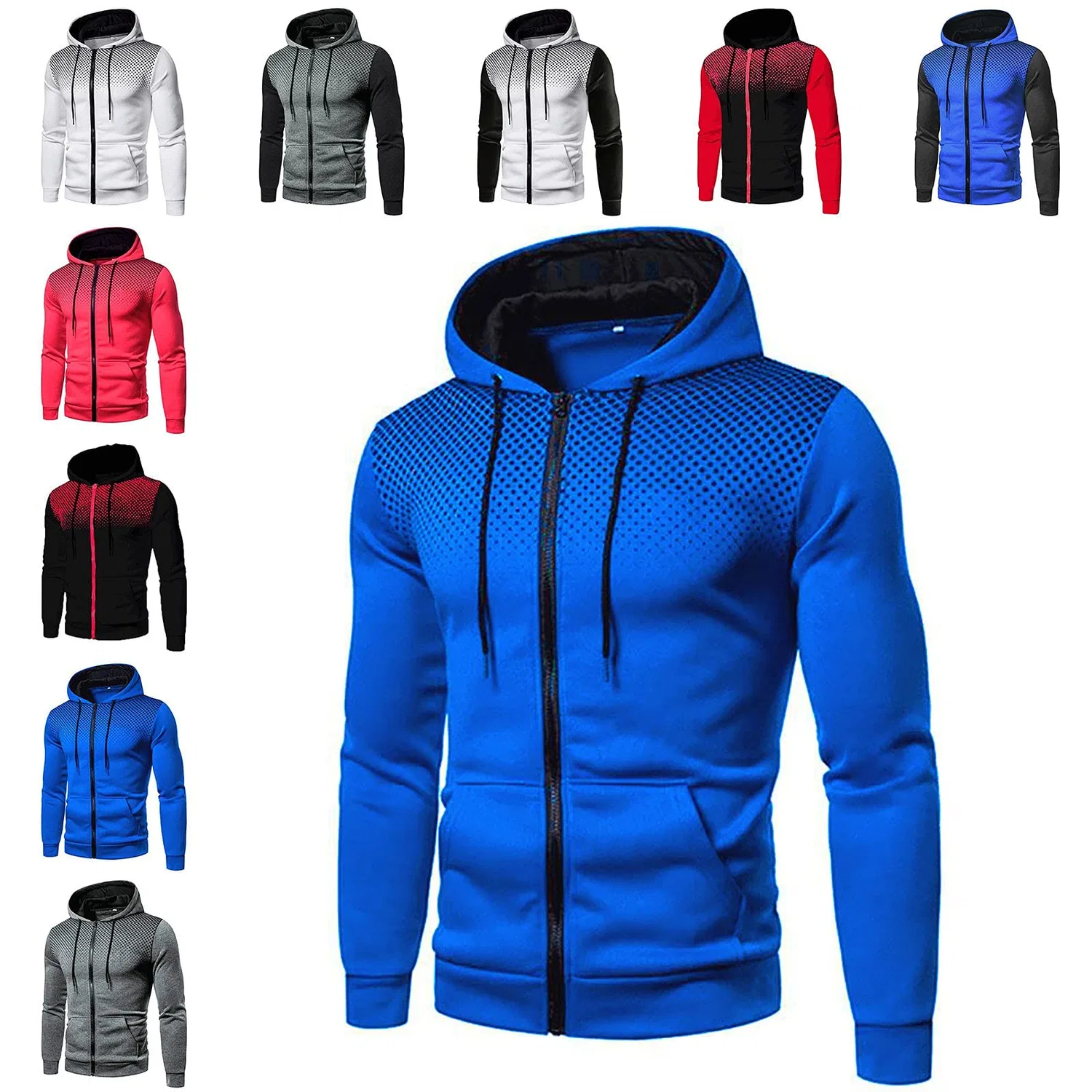 Мужская худи на молнии с принтом и капюшоном, Athletic, blue — фото 4