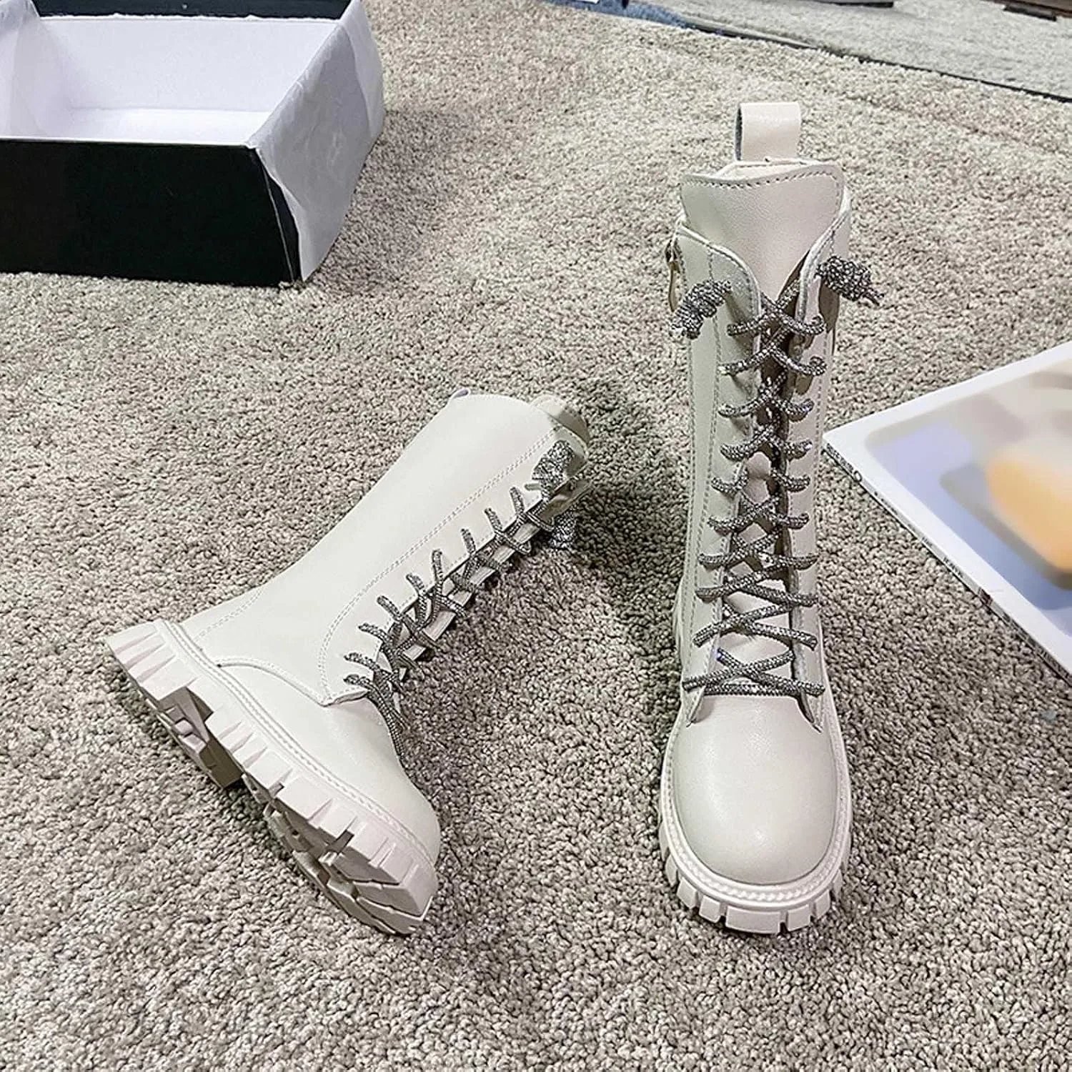 Детские сапоги для девочек с принтом, модель Girls Mid Calf Boots Tall Booties, White — фото 2