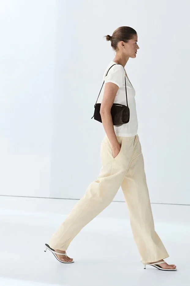 Женская футболка с v-образным вырезом Massimo Dutti, Broken White — фото 3