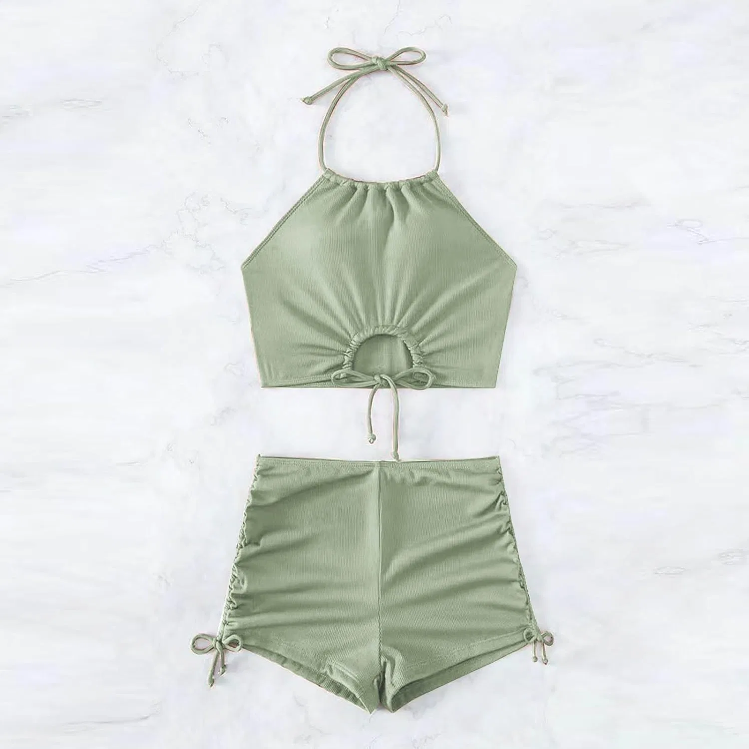 Женский бикини-сет с халтером и вырезом, Mint Green — фото 3