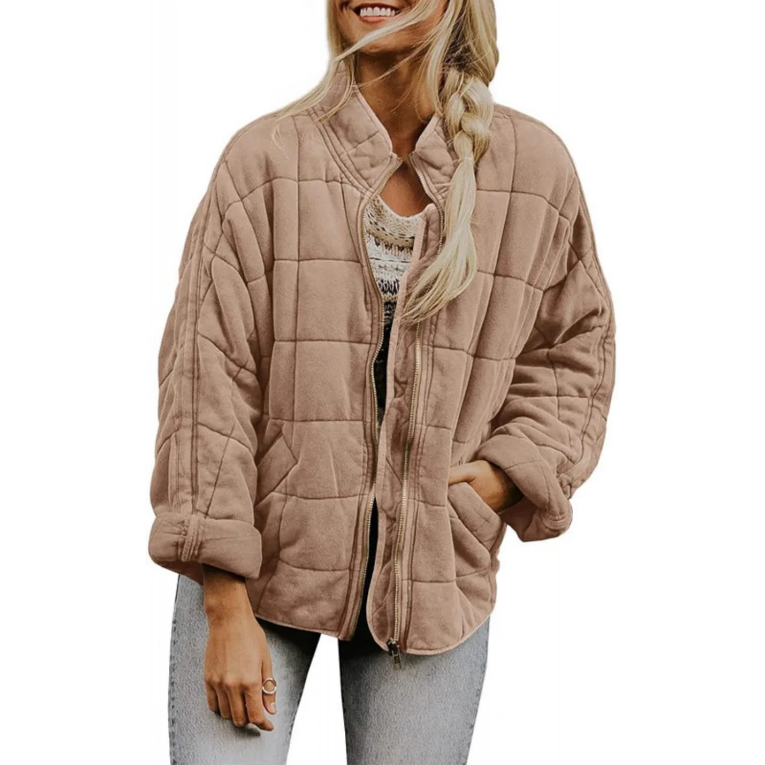 Женское утепленное пальто oversize с длинным рукавом, Cachi chiaro