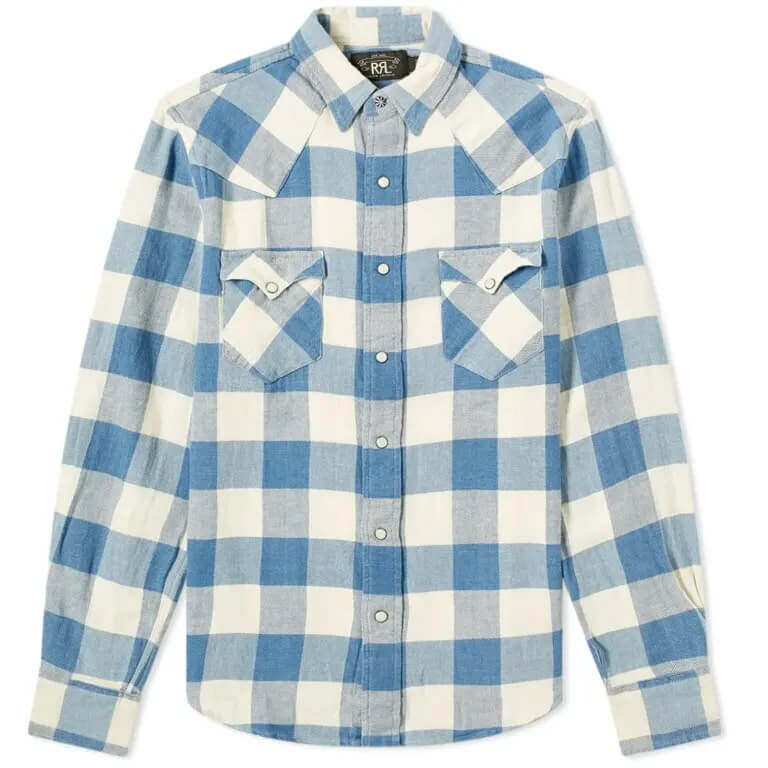

Рубашка RRL Buffalo Western Check, голубой/белый