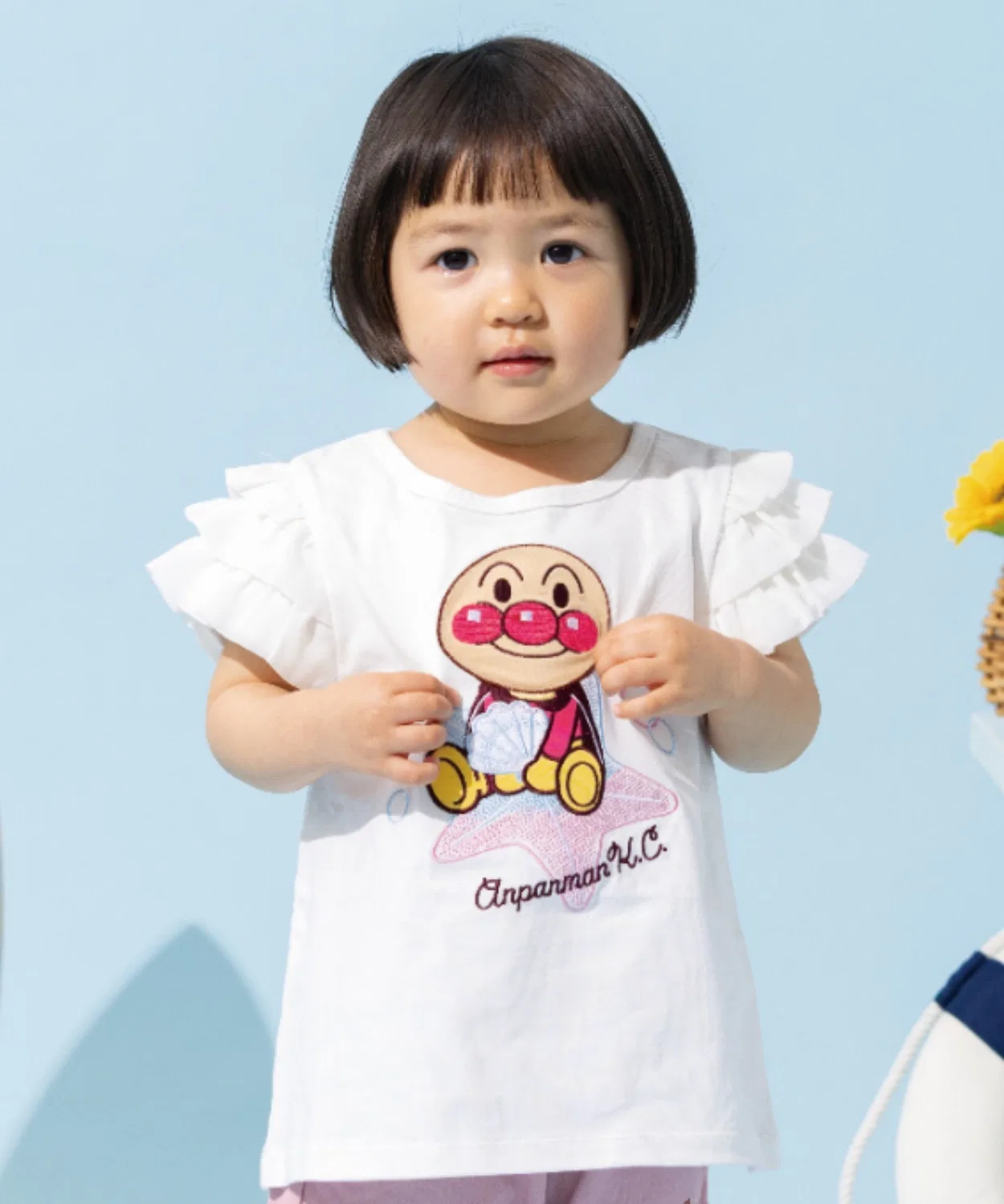 Детская футболка с фриллами и аппликацией Shell ANPANMAN KIDS COLLECTION, Off White