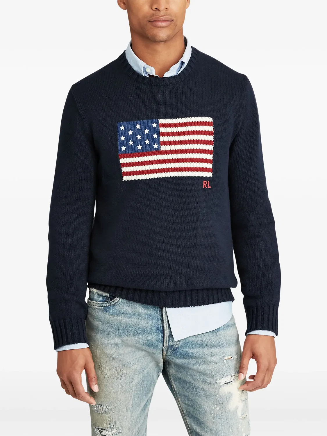 Polo Ralph Lauren Хлопковый джемпер с круглым вырезом - синий — фото 2