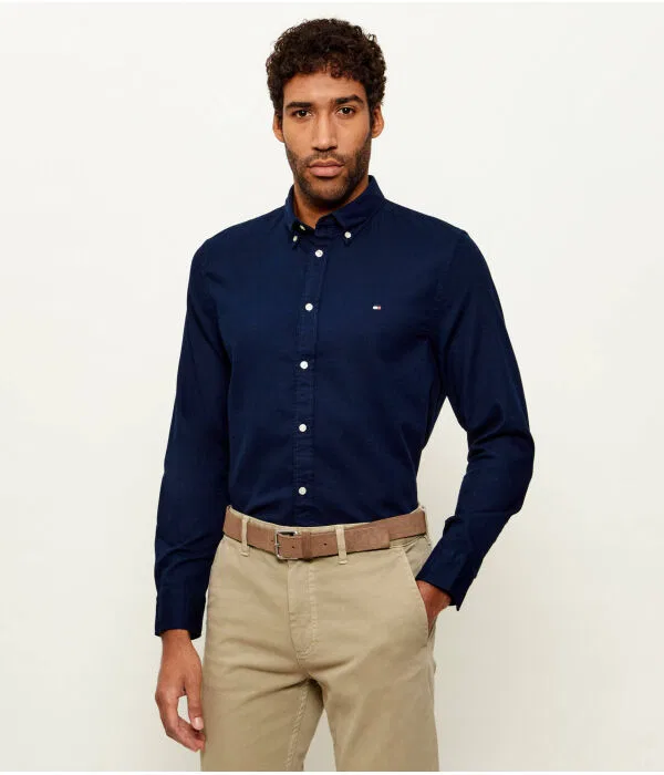 Мужская рубашка с длинным рукавом Dobby Tommy Hilfiger, Blu Marino — фото 3