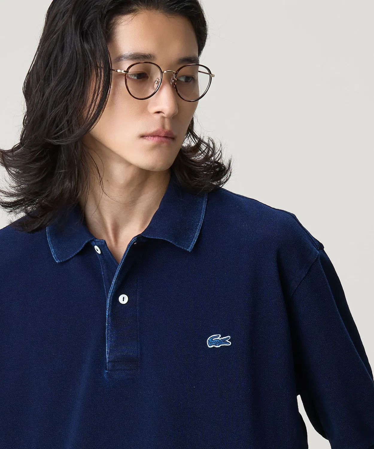 Мужская расслабленная футболка-поло с воротником и вышивкой LACOSTE, Темно-синий — фото 3