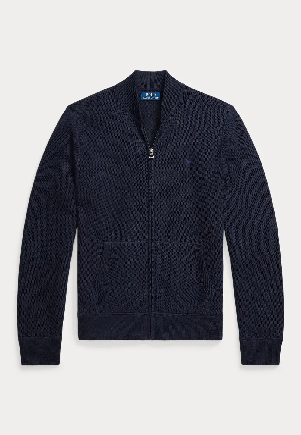 Хлопковый свитер-кардиган на молнии из сетчатой ткани Polo Ralph Lauren, Navy Heather — фото 4