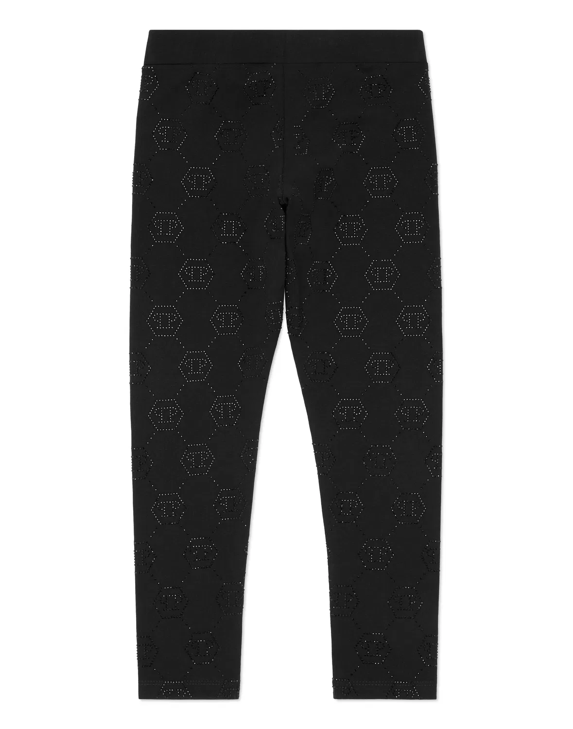 Детские леггинсы с монограммой и стразами Monogram Strass PHILIPP PLEIN, Black/Black — фото 2