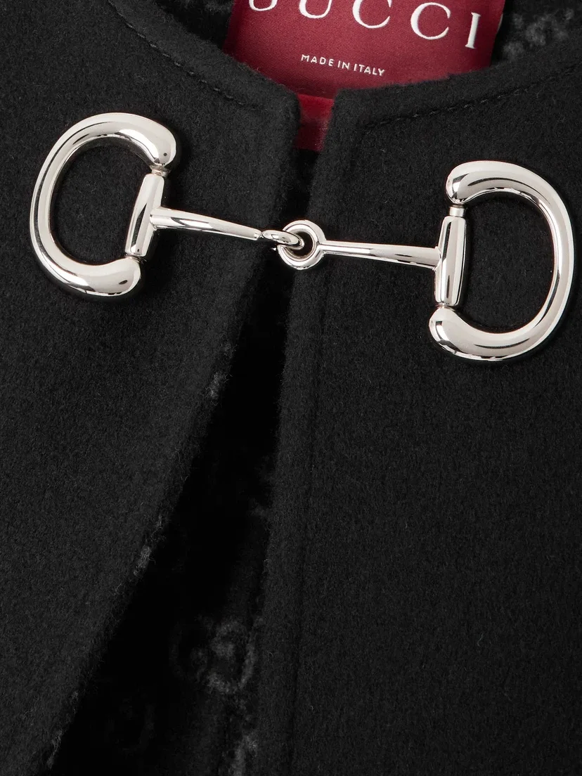 Пончо GUCCI Пончо из смеси шерсти и шелка, с пряжкой Horsebit, черное — фото 4