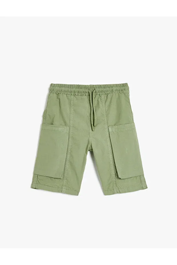 Детские шорты для мальчиков с карманами Cargo pocket detailed cotton shorts with tie waist Koton, Khaki