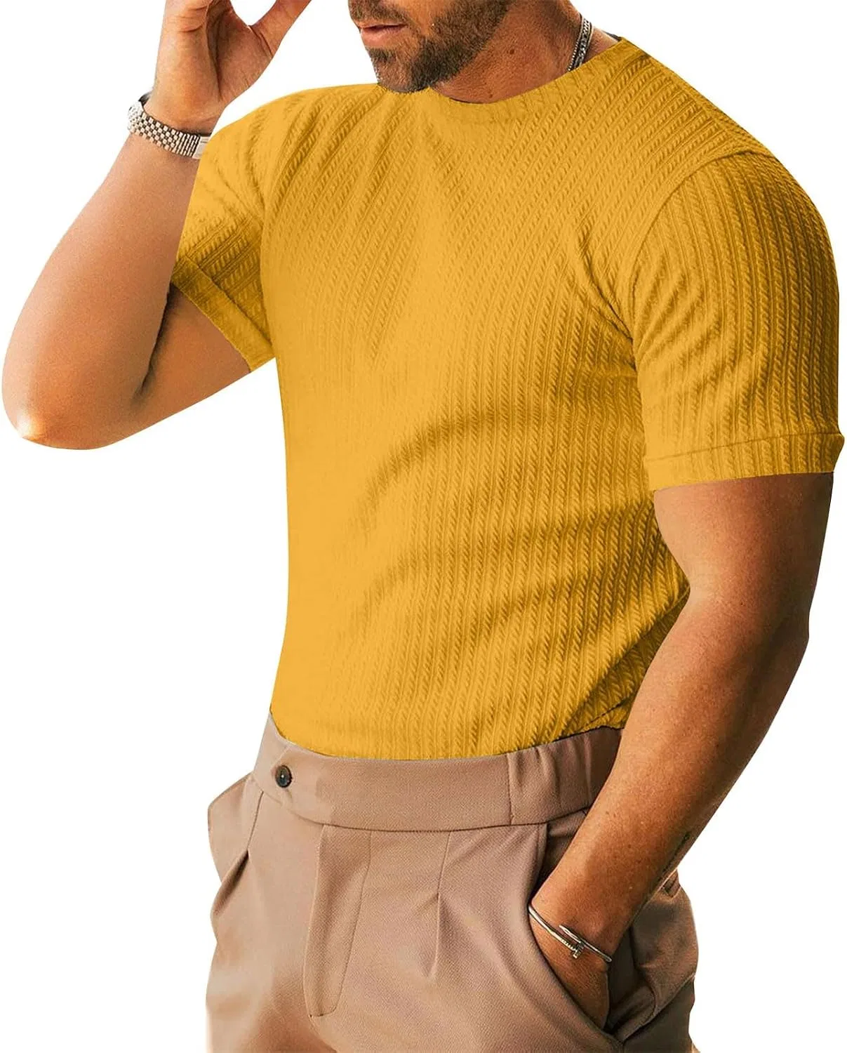 Мужская майка с рельефной текстурой Muscle T Shirts, Yellow — фото 2