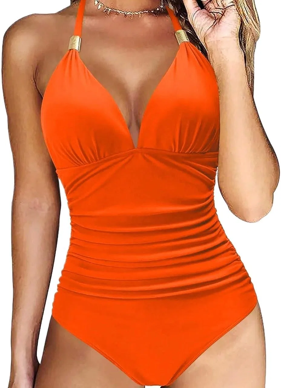 Женский цельный купальник с открытой спиной Ruched, Orange