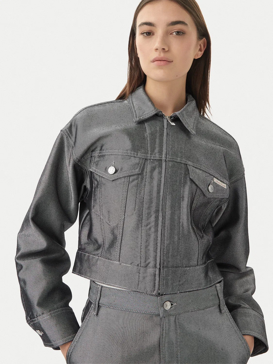 Женская джинсовая куртка свободного кроя Calvin Klein, серебристый — фото 4
