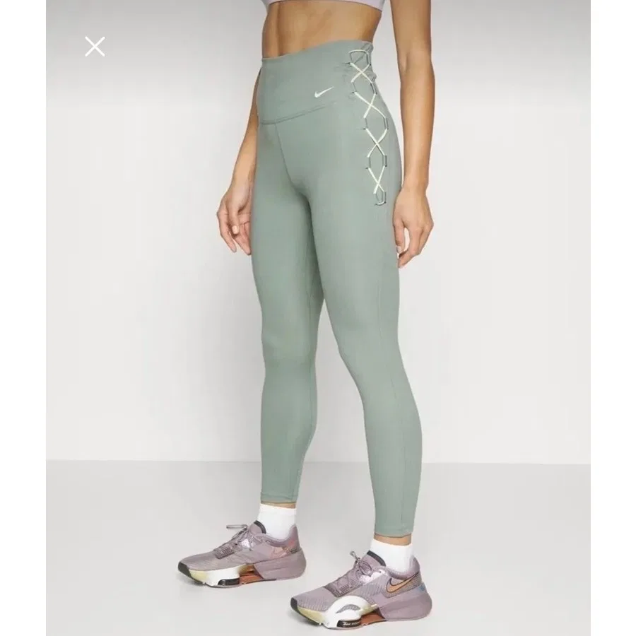Спортивные леггинсы с высокой посадкой 7/8 из футера Nike One Dri-Fit, Зеленый