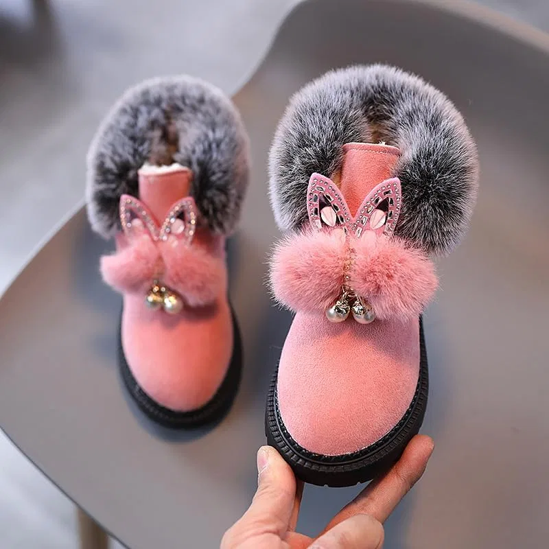 Детские зимние сапоги для девочек с ушками зайчика Hhhchpm, Pink — фото 2