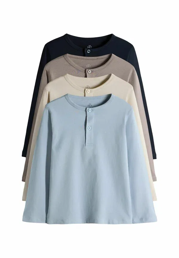 Комплект из 4 футболок с длинным рукавом Regular Fit Henley, The Set, navy, taupe, powder blue, stone, темно-синий/светло-голубой/коричневый