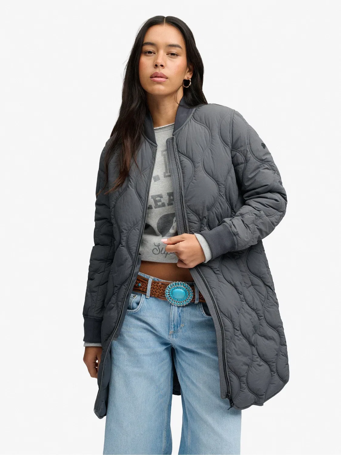 Черная длинная стеганая куртка с луком Superdry — фото 3
