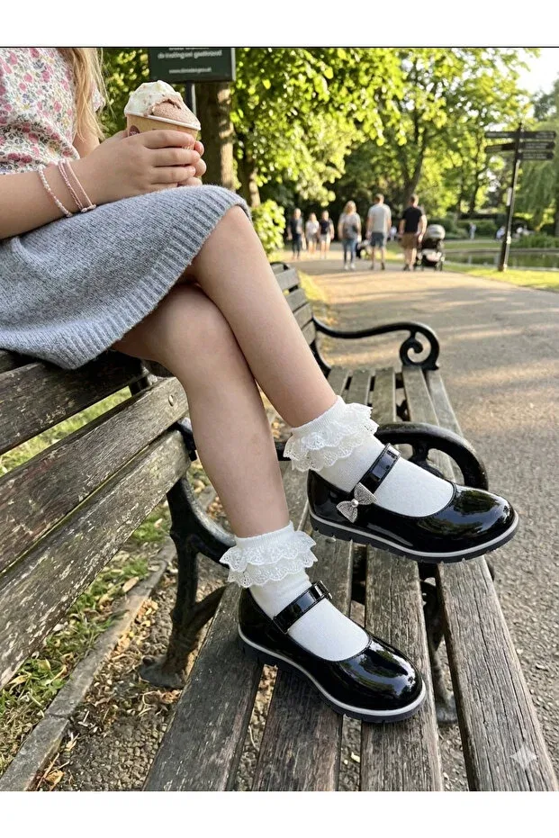 Детские балетки для девочек с коротким каблуком Nuh Kids, Black — фото 3