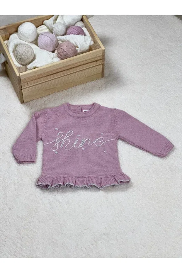 Детский комплект для девочек с блестками Emins baby girl filter shine written skirt frilly sweater elastic pants knitwear top and bottom set E&S Emin'S, Pink — фото 4