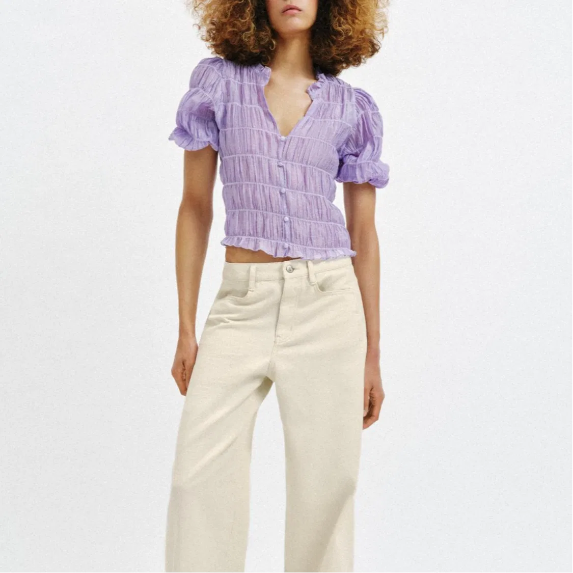 Женская рубашка с V-образным вырезом Light Purple ZARA — фото 4
