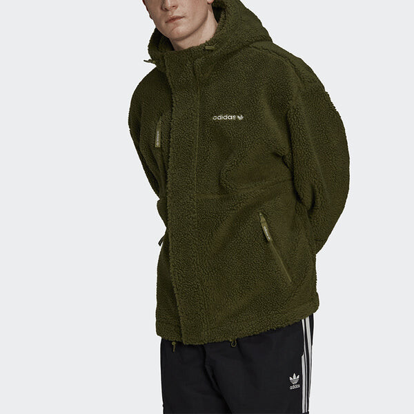 Куртка Men's adidas originals Polar Fleece Wb Logo Embroidered Sports Hooded Jacket Dark Olive Green, мультиколор — фото 2