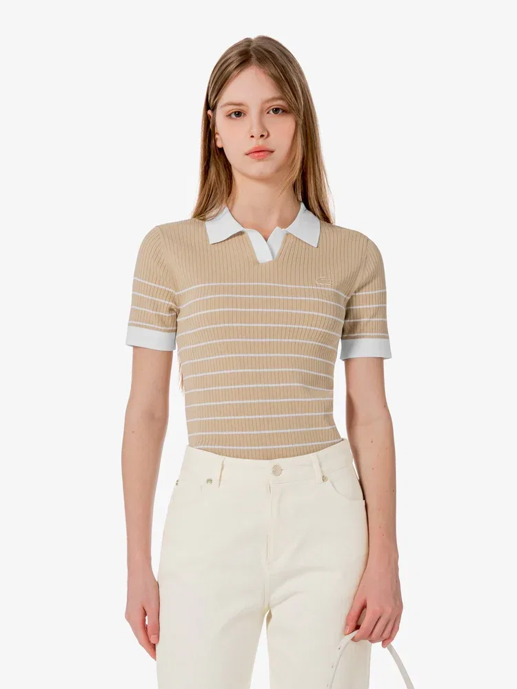 Свитер поло LACOSTE Beige с фактурным узором