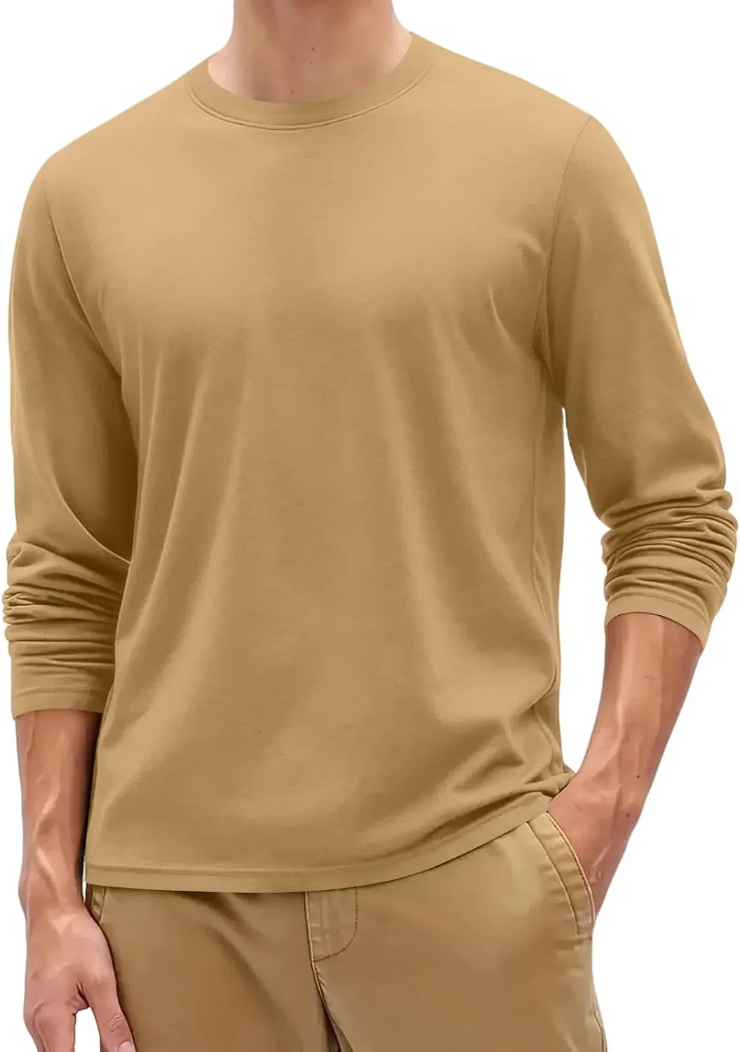 Мужская повседневная футболка с длинным рукавом, Light Brown — фото 2