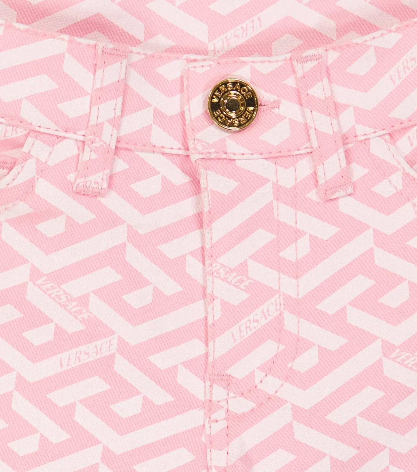 Шорты из хлопкового денима с принтом La Greca Versace Kids, розовый — фото 3