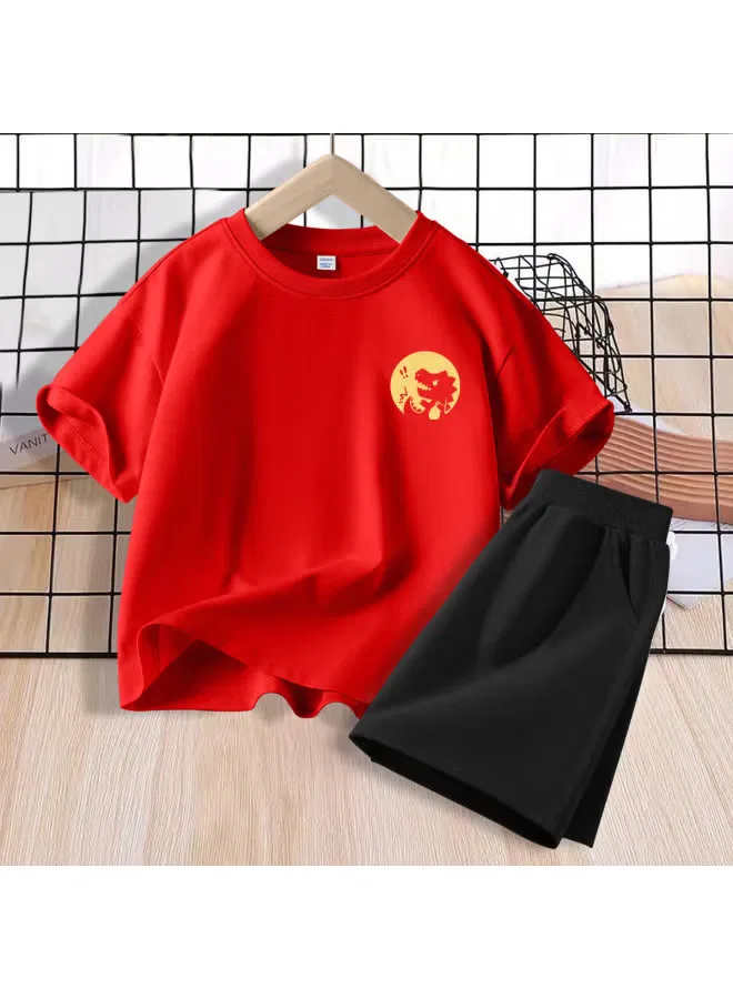 Jeanswest Комплект футболка и шорты с 5 карманами для мальчиков, красный — фото 2