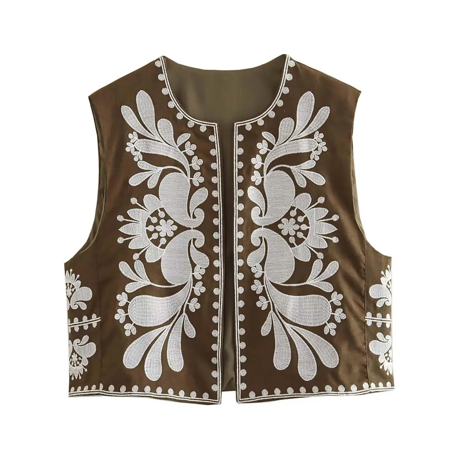 Женский жилет без рукавов с цветочным принтом Vintage Vest, 01 kaki