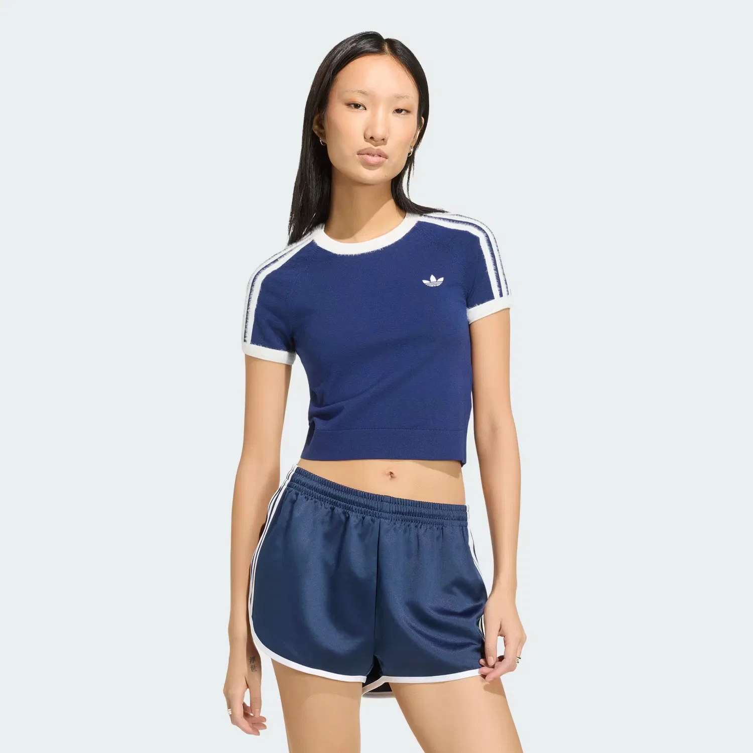 Женская футболка приталенного кроя Knitted Tee adidas Originals, темно-синий/белый