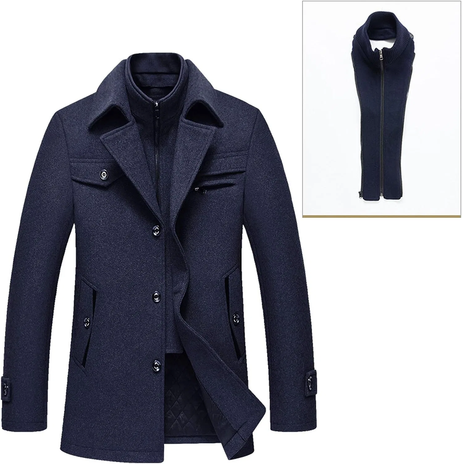 Мужское пальто-бушлат с длинным рукавом, Military Peacoat, тёмно-синий — фото 4