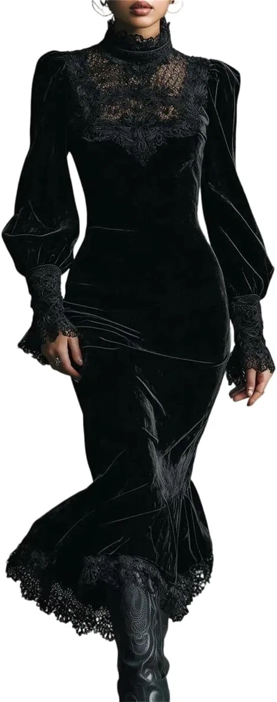 Женское платье-макси с кружевными вставками, Elegant Party Gown, Black