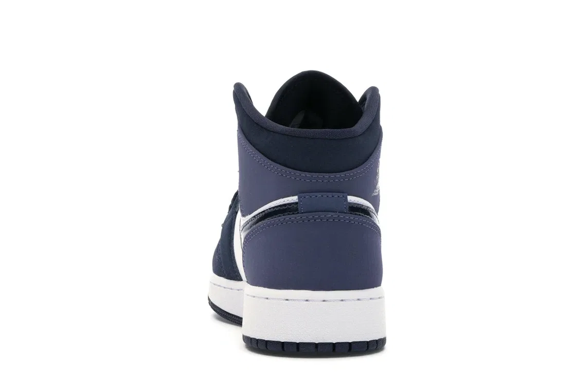 Детские кроссовки для мальчиков и девочек кожаные Jordan 1 Mid, Obsidian/Sanded Purple-White — фото 4
