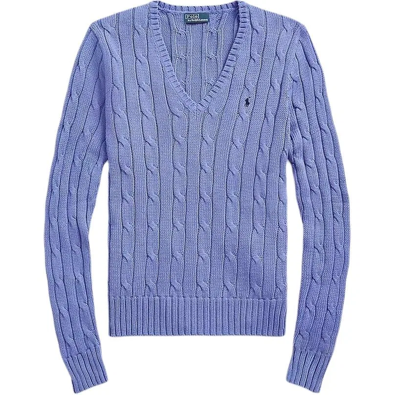 Женский свитер с V-образным вырезом и косами New Litchfield Blue Polo Ralph Lauren, New Litchfield Blue